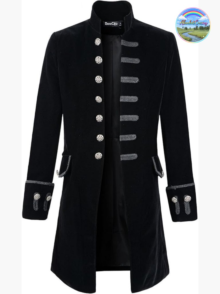 Velvet Goth Steampunk Victorian Frock Coat Long Sleeve Button Front